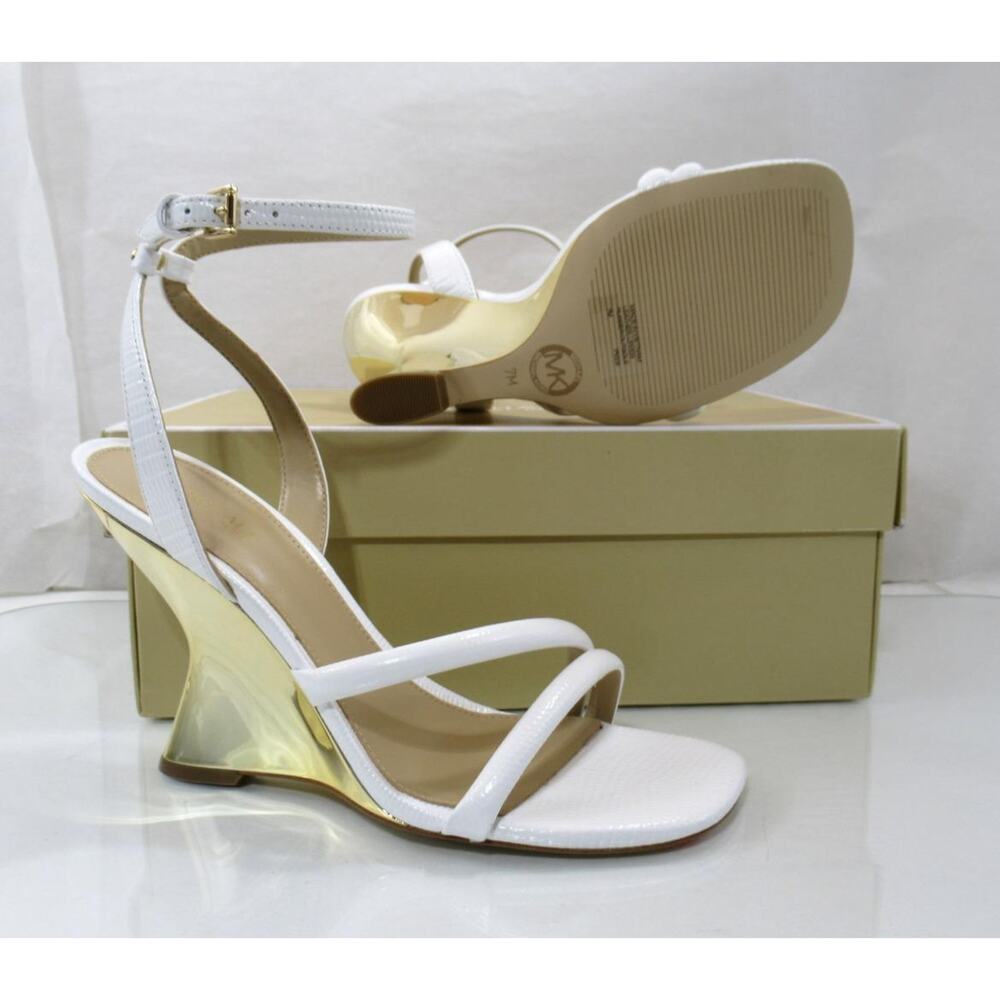Michael Kors Size 7 Nadina Ankle Strap Wedge Sandals Heels Optic White - Picture 7 of 7
